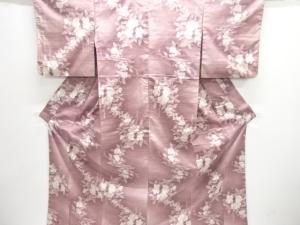 枝花模様織出し手織り紬着物